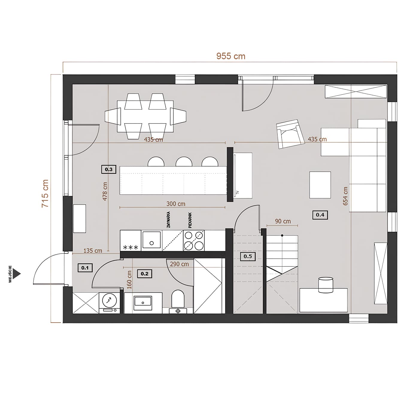 Rzut parteru - przykład dokumentacji projektowej Modulo House